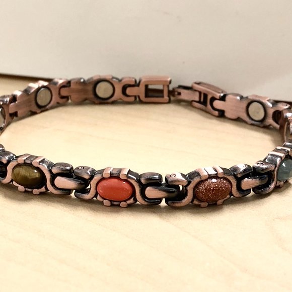 Copper Magnetic Link Stone Bracelet - Arthritis Pain Relieve Bracelet Colorful - Picture 4 of 4